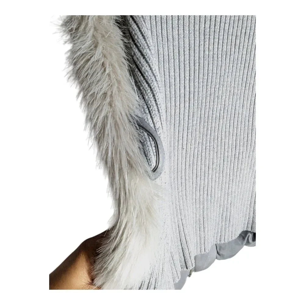 Eloquii Limited Womens Plus Size 14W Gray Faux Fur Leather Sweater Vest Full Zip